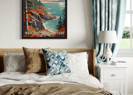 Maine State Scenery Unframed Poster Art Print, Retro States Landscape Wall art Decor, Adventure Mountain and Scenery Painting for Bedroom, Living Room 42 (Maine, 10"L x 8"W, Unframed)
