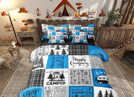 Erosebridal Blue Rv Bedding Set Queen Rustic Camper Bed in A Bag 7 Piece Camping Bunk Accessories for Camper Car Rv Comforter Set for Travel Trailers Country Buffalo Plaid Pine Tree Arrow Bed Set