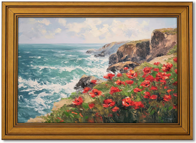 Vintage Gold Framed Coastal Wildflowers Canvas Wall Art 9x11 in
