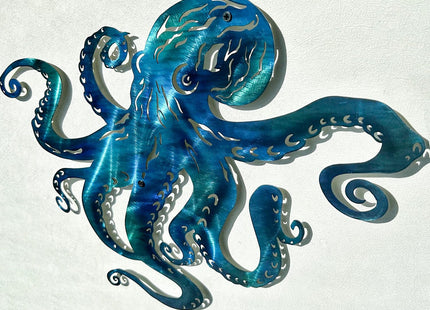 LiveInUrban Coastal Wall Art Octopus Metal Wall Sculptures, Ocean Beach Themed Metal Hanging Home Decoration 15.7"x11.1"