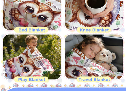 Custom Owl Name Baby Blanket,Personalized Owl Baby Blanket for Kid