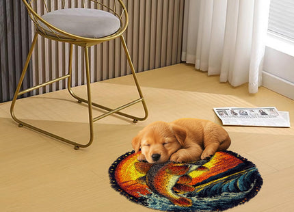 Latch Hook Rug Kit for Adults Trout Fish Jumping Out River and SunsetStamped Handmade Round Shape Carpet Crochet Yarn Craft DIY Hook and Latch Door Mat Tapestry for Home Floor Decor 50x50cm(6)