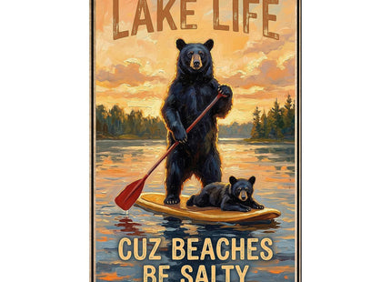 KIKIWALSGN Lake Life Signs Black Bear Decor Cuz Beaches Be Salty Tin Signs