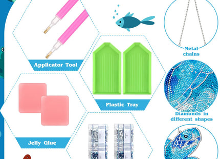 Yuefunny 3 Pcs Ocean Diamond Painting Hanging Kits, 5d DIY Coastal Diamond Art Turtle Starfish Door Sign, Summer Beach Hanging Decor for Home Garden Wall Window Under The Sea Party Favors