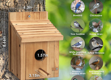 NATUREYLWL Bird House for Outside,Natural Wooden Bird Houses Outdoor,Thicken Birdhouse for Bluebird Chickadee Swallow Wren Assembly Required
