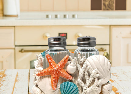 Seaside Splendor Salt and Pepper Shakers Set - Starfish Seashells Holder