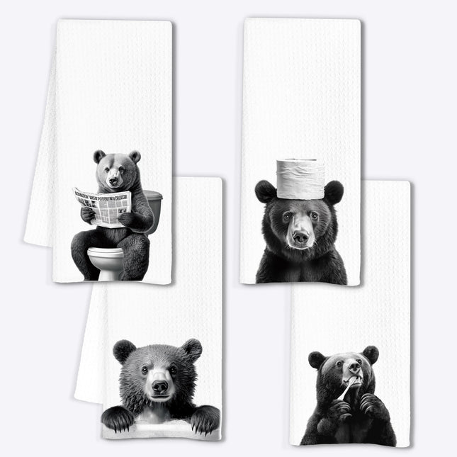 INDAJEDN Cute Bear Gifts Hand Towels for Bathroom Set of 4, Funny Bear Bathroom Decor, Funny Bears Hand Towels, Cute Dish Towel for Cabin Decor, 16x24 Inch