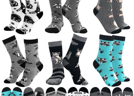 Shihanee 6 Pair Funny Raccoon Gifts for Women Men Raccoon Socks, Monochrome
