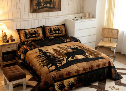 Feelyou Cute Deer Comforter Set for Girls Boys Kids Deer Hunting Bedding Set Room Decor Rustic Bear Paw Print Bedding Set Canbin Duvet Set King Size 3Pcs Quilt Boys