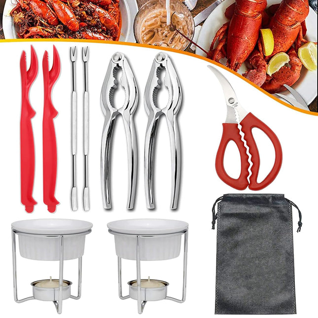 10PC Crab Lobster Crackers Tools, Butter Warmers for Seafood Tools Set