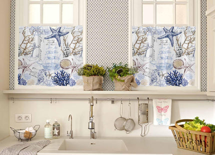 Teamery Sea Starfish Kitchen Curtains Valances for Windows Nautical Ocean Seahorse Short & Drapes 3pcs Blackout Rod Pocket and Set Tier Curtain Bathroom Bedroom Oceantmy1922