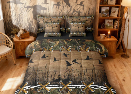 Duck Camo Comforter Set Full Size Bed Sheets and Comforter Set | Mallard Duck 7-Piece Bedding Set Mens Country Camo Bed in a Bag, Farmhouse Woodland Animals Bed Sets,Wildlife Cabin Hunting Decor