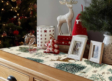Winter Table Runner Deer & Pine Kitchen Dining Table Decor, Christmas Table Runner Home Decor for Indoor Outdoor Dining, Party, Holiday 13 X 72 Inch