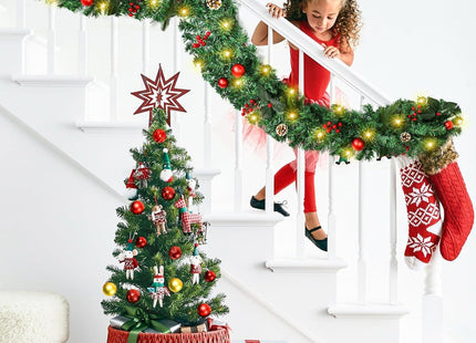 Beinhome 9 Ft Pre-Lit Christmas Garland, Artificial Christmas Door Garland with Lights Timer, Pine Cone Garand Decorations for Home Stairs Table Fireplace Xmas Festival Decor