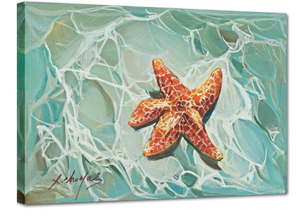 JZLDZS Starfish Canvas Wall Art, Green Orange Ocean Decor 12x16 Inch Framed