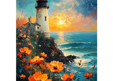 GDYEEH DIY Lighthouse 5D Diamond Art Kits, Round Full Drill Sparkling Poppies Diamond Painting Picture, Moon Night Painting by Numbers Art Kits for Adults Beginners Home Wall Decor 12x16 inch