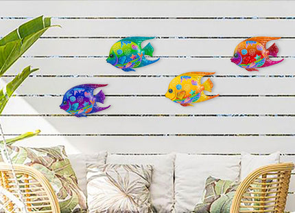 LaLamona 4Pieces Metal Fish Wall Decor, Outdoor Coastal Wall Art, Fish Hanging Decor for Beach Coast Barthroom Garden Yard Pool