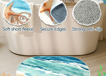 Beach Bathroom Rugs, Starfish Seashell Beach Rug, 21x31 in, Soft and Absorbent Bath Mat, Non-Slip Backing, Summer Oval Mat Floor Rug for Bathroom, Kitchen, Entryway Decor