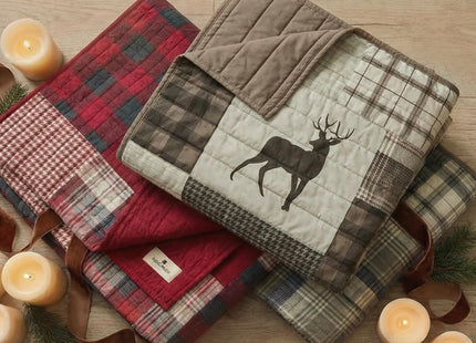 Woolrich Luxury Quilted Throw - Cabin Lifestyle, Patchwork with Moose Design All Season, Lightweight and Breathable Cozy Bedding Layer Throws for Couch Sofa, 50" W x 70" L, Tasha Taupe