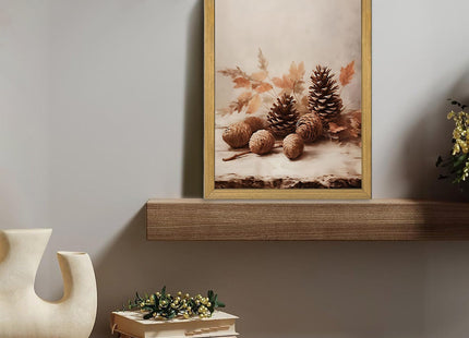 3-piece Framed Autumn Pumpkin Canvas Wall Art, Rustic Farmhouse Fall Harvest Pumpkin Pinecone Acorn Print Picture, Thanksgiving Country Landscape Wall Decor for Living Room Kitchen Bedroom 12x16 inch