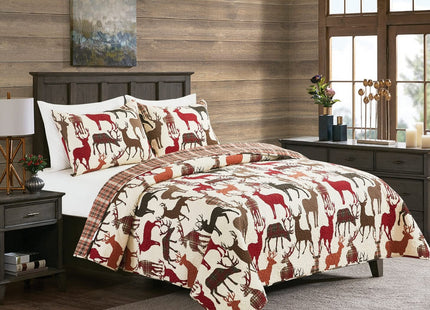 C&F Home Colton Tan Lodge Rustic Cabin Deer Cotton 3 Piece King Machine Washable Reversible Quilt Set King 3 Piece Set Tan