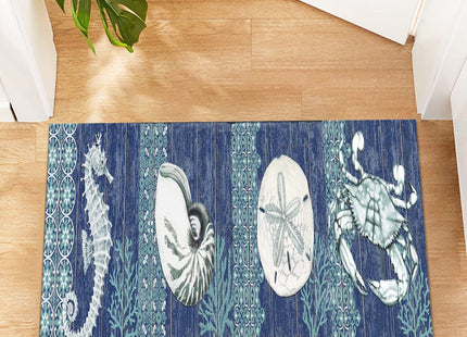 GUBIYU Rustic Coastal Runner Rug Ocean Beach Mat Area Rug Navy Blue Beach Bathroom Rugs Non-Slip Doormat Carpet Printing Rug for Living Room Bedroom Kitchen Bathroom Kitchen Rugs Washable 23.6"x35.4"