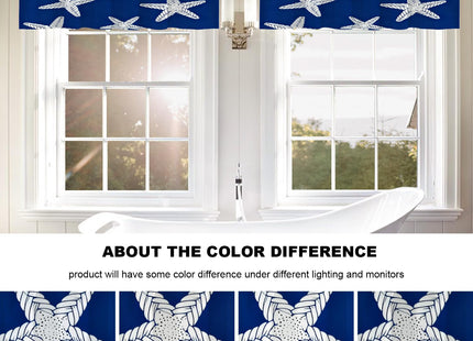 BaoNews Coastal Nautical Blackout Kitchen Curtain, Abstract Seamless Pattern with Starfish On Blue Background Window Treatment Rod Pocket Light Filtering Bathroom Short Valance 2 Pack 52X18 Inches
