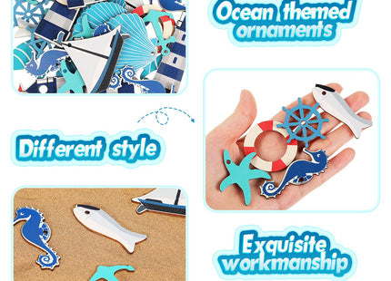 40 Pieces Coastal Cruise Ship Miniature Beach Themed Arts and Crafts Wood Anchor Decor Steering Wheel Lighthouse Starfish Seashell Seahorse Sailboat Wall Decor for Home Wall Decor Crafts