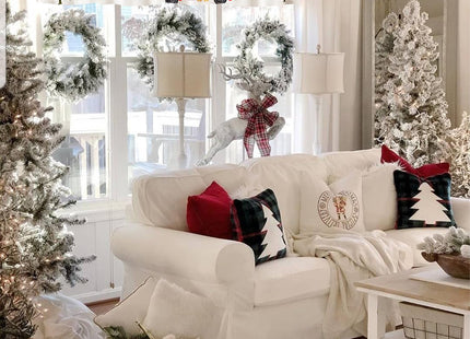 Nextchange Christmas Red Truck Window Valances Pine Tree Snowy Valance Kitchen Curtains with Rod Pocket Merry Christmas Window Treatments Short Curtain Panels Decor 54" X 18"