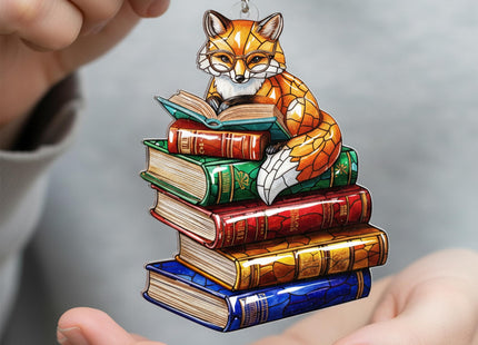 Reading Fox Suncatcher Ornamen for Autumn Decor, Fox Gifts for Women