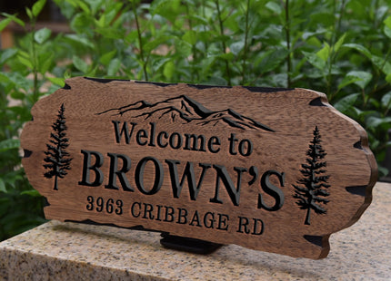 Personalized Cabin Sign - Rustic Wood Welcome Sign for Outdoor, Home Wall Decor,Farmhouse Decor, Custom Backyard Sign,Carved wood sign.3D Carving Wood Sign.