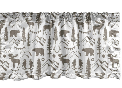 Ambesonne Northwoods Window Valance Pack of 2, Forest Elements with Bear Moose Trees and Mountains Wildlife Nature Theme, Rod Pocket Curtain Valances for Kitchen Bedroom, 54" X 12", Taupe White