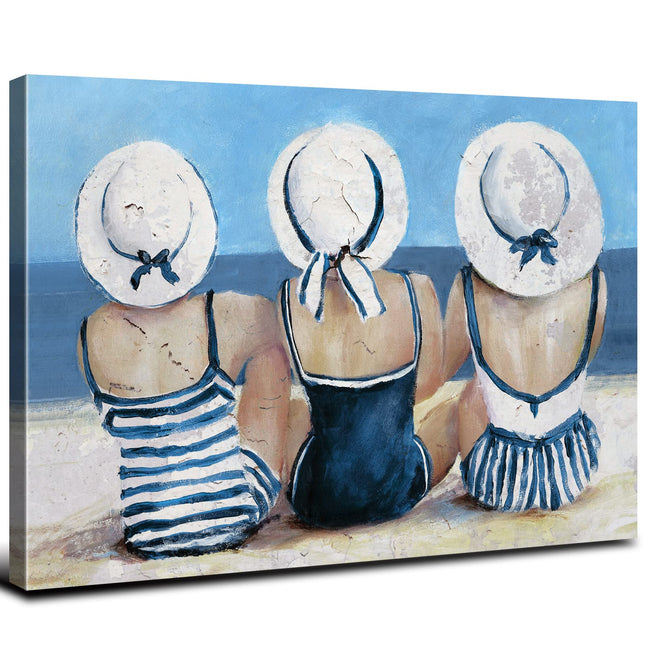 Navy Blue Coastal Canvas Wall Art Beach Wall Decor for Girls Bedroom Rustic Ocean Landscape Painting Bathroom Picture Nautical Seaside Swimsuit Poster Artwork Living Room Kitchen Decoration 20x30"