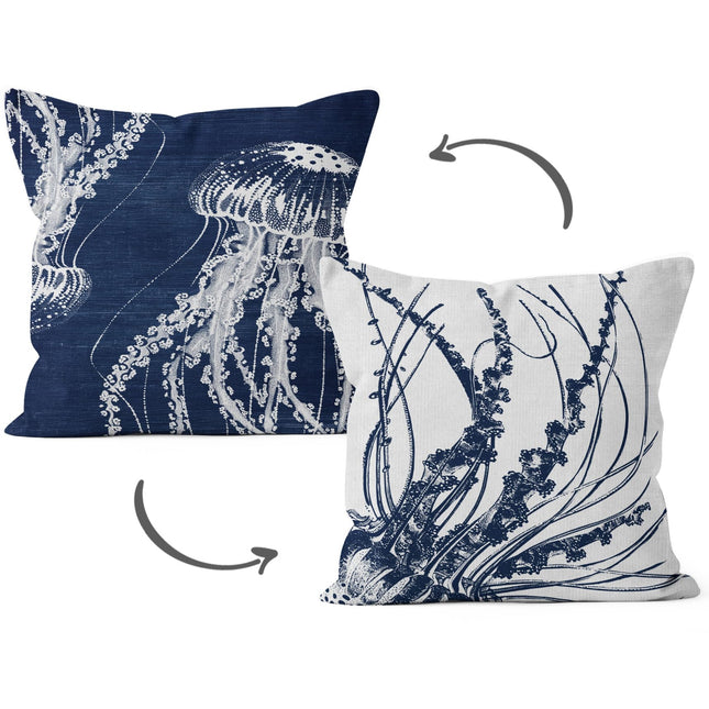HIWX Navy Blue Coastal Beach Jellyfish Pillow Covers 18x18, Coastal Home Room Decor, Ocean Beachy Jellyfish Decorative Pillow Covers for Couch Bed Home Bedroom Living Room Decor 1 Pack