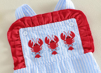 YINGISFITM Toddler Girl Overalls Baby Summer Outfit Sleeveless Lobster Bell-Bottom One Piece Romper Jumpsuit Cute Clothes (Lobster Red, 18-24 Months)