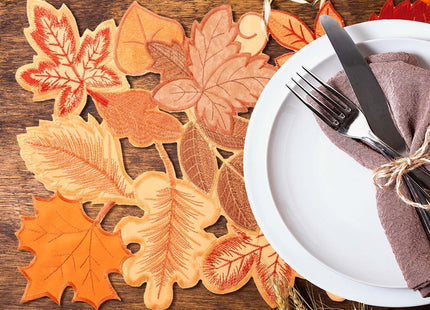 Fall Placemats Set of 4 14x20 Inch Autumn Maple Leaf Embroidered Mat