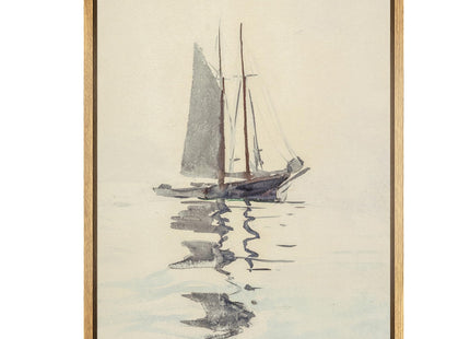 SIGNFORD Framed Canvas Print Wall Art Sailboat Reflections Watercolor Calming Seascape Illustrations Modern Art Minimal Relax/Calm for Living Room, Bedroom, Office - 16"x24" Natural