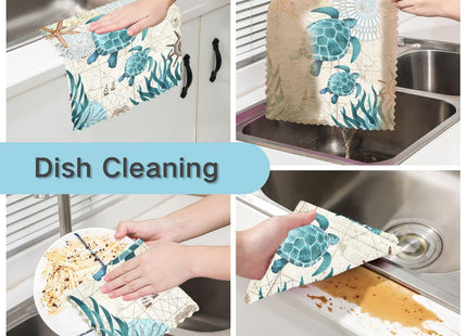 senya Vintage Ocean Sea Turtle Starfish Map Print Dish Cloths 6 Pack Dish Towels Reusable Cleaning Cloths Kitchen Hand Towels