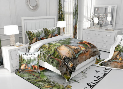 Erosebridal Camping Comforter Set,RV Trailer Camper Toddler Bedding Set for Kids Boys Girls Room Decor,Forest Tree Bear Bed Set Rustic Mountain Woodland Bedding Comforter Sets,1 Pillowcase
