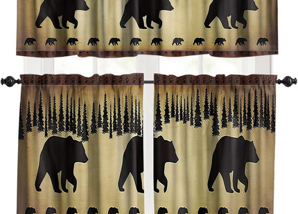 SXXLDNG Bear Kitchen Curtains and Valances Set Vintage Cottages Black Bear Country Kitchen Window Curtains Tier and Valance Curtain Set for Bedroom Living Room 52x18 & 27x24x2, 3 Panel