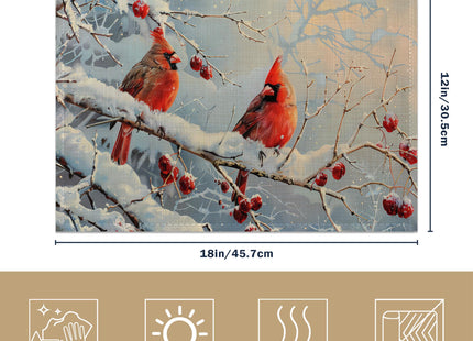 Red Cardinal Bird Christmas Placemats Set of 6 Linen Table Mats, 12x18 Inch Washable Placemats for Dining Table, Non Slip Heat Resistant Mats for Kitchen Home Decor