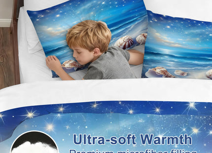 VTKON Beach Comforter Set for Kids Starlit Sky Comforter Set Queen Summer Sea Animal Seashell Soft 3 Pcs Ocean Bedding for Kids and Adults Bedroom Bed Decor for All Seasons