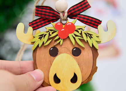NGHYANNA Whimsical Moose Head Christmas Ornament 4 Inch – Layered Wooden Rustic Woodland Animal Decoration Gift for Cabin Lake House Owners Nature Lovers Holiday Keepsake
