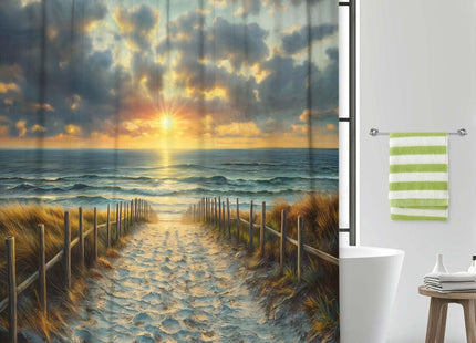 JAWO Coastal Sunset Beach Shower Curtain - Seaside Path Ocean Wave Scenery Waterproof Bathroom Curtain Decorative Bath Curtain for Bathroom Home Decor, 69X70 in