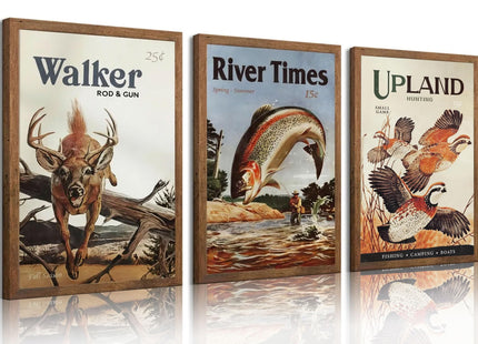 DHEEM 3Pcs Vintage Outdoor Fishing Canvas Wall Art Unframed 16x24in