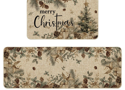 Artoid Mode Pinecone Tree Ornament Merry Christmas Kitchen Mats Set of 2, Winter Low-Profile Home Decor Kitchen Rugs for Floor - 17x29 and 17x47 Inch
