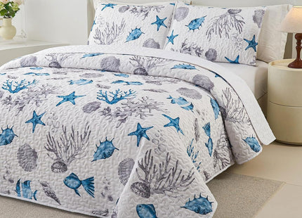 Crossvast King Size Comforter Set，3 Pieces Down Alternative Lightweight Comforter Bed Sets All Season Bedding Comfort（106"x96"） with 2 Pillow Cases（36"x20"），Starfish