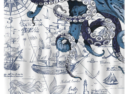 Mocsicka Nautical Octopus Shower Curtain Nautical Sailboat Octopus Bathroom Shower Curtain Nautical Coastal Waterproof Fabric Shower Curtain Bathtub Decor with 12 Hooks 72 X 72 Inch