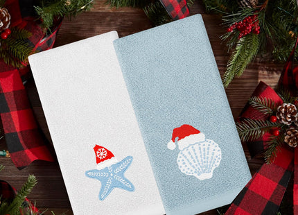 QIONG MENG Coastal Christmas Decor Beach Hand Towels 13x29 Inch 100% Cotton Dish Towels Drying Kitchen Towels Home Bathroom Kitchen Decorations (Coastal)