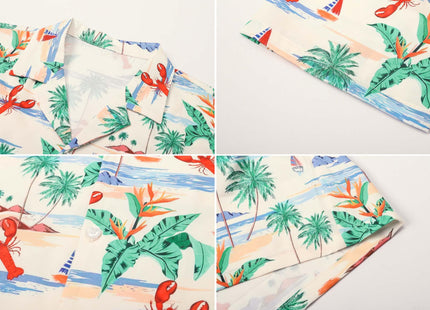 SANGTREE Mens Hawaiian Shirt Button Down Shirts,Beige Lobster,Small